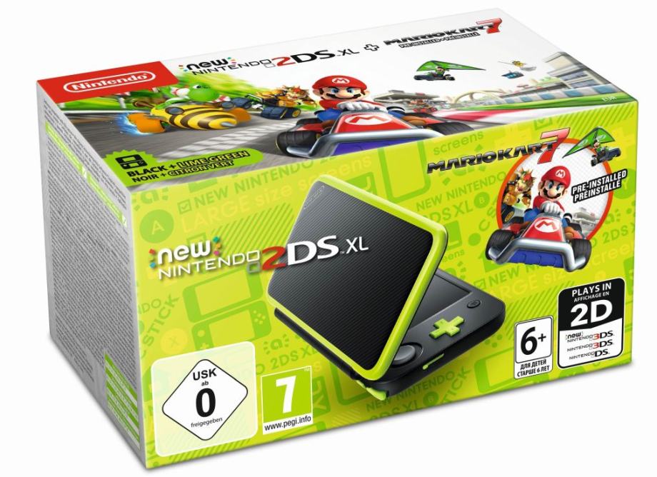 Nintendo New 2DS XL Black & Lime Green + Mario Kart 7,novo u trgovini