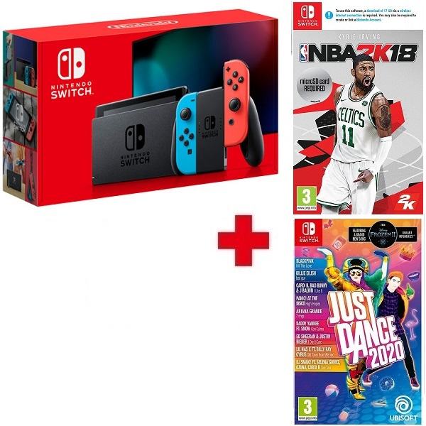 Nintendo Switch Crven/Plavi V2+Just Dance 2020+,NBA2K18,novo,račun
