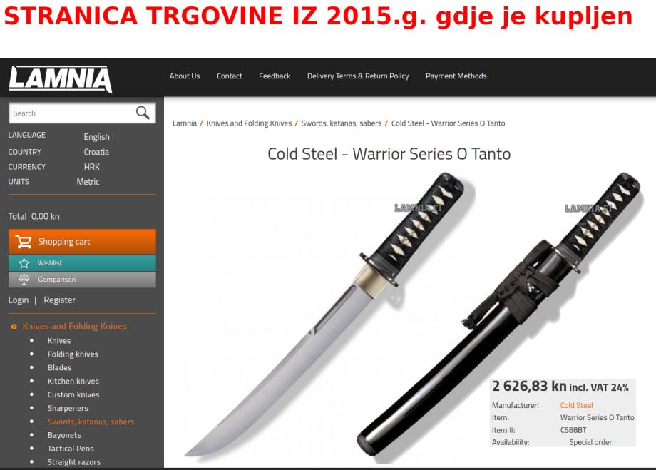 NOŽ Warrior series O Tanto (Cold Steel)