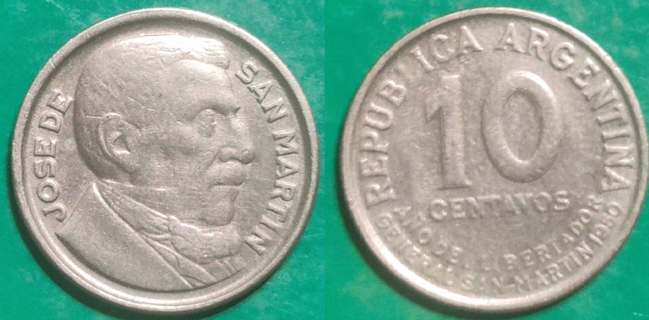 Argentina 10 centavos, 1950 José San Martin **/