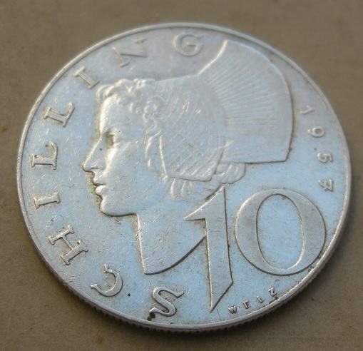 AUSTRIA 10 SCHILLING 1957 Silver