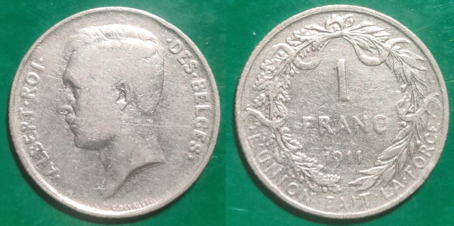 Belgium 1 franc 1911 Legend in French ALBERT ROI DES BELGES