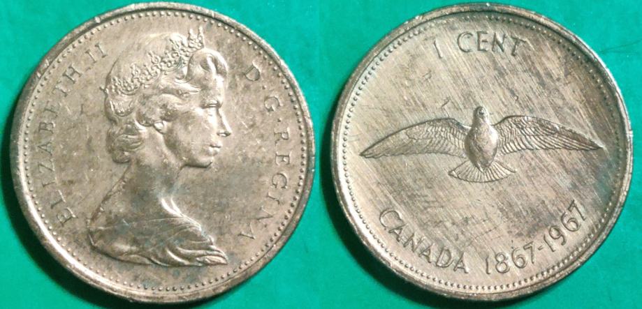 Canada 1 cent, 1967 100th Anniversary of Canada