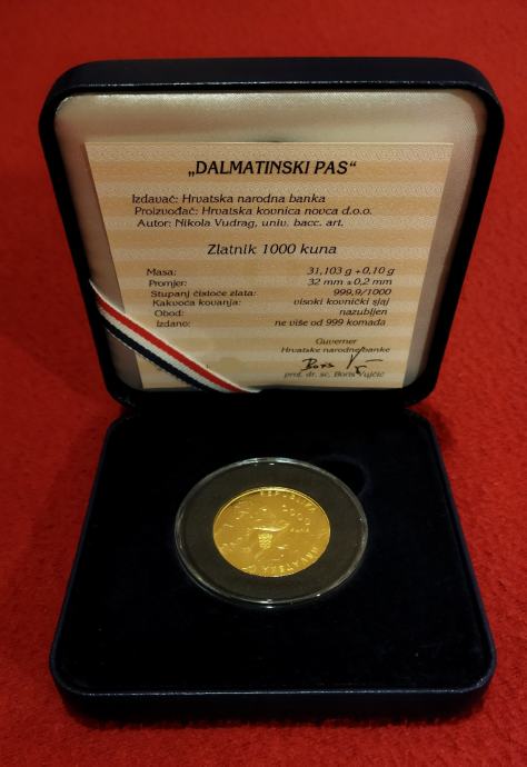 Dalmatinski pas 1 Oz, zlato 999,9/1000