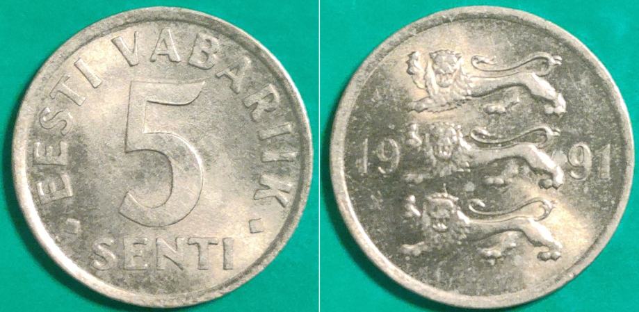Estonia 5 senti, 1991