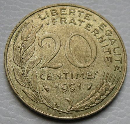 FRANCE 20 CENTIMES 1991