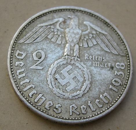 GERMANY, THIRD REICH 2 REICHSMARK 1938A Silver