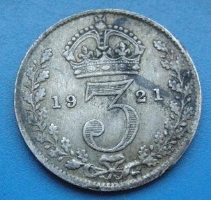 GREAT BRITAIN 3 PENCE 1921 Silver