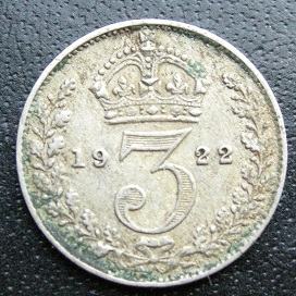 GREAT BRITAIN 3 PENCE 1922 Silver