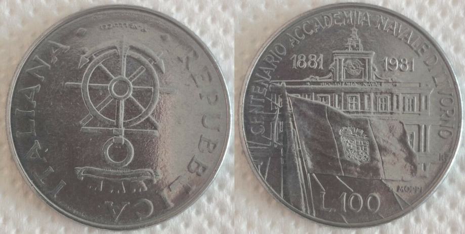 Italy 100 lire, 1981 100th Anniversary - Livorno Naval Academy **/