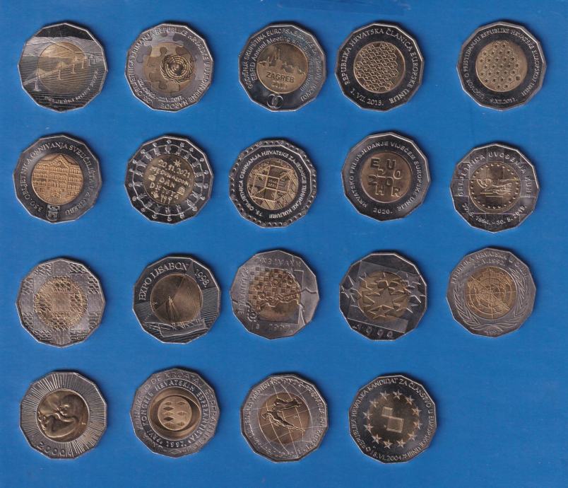Komplet set kovanica kovanice 25 kuna svih 19 izdanja + PELJEŠKI MOST