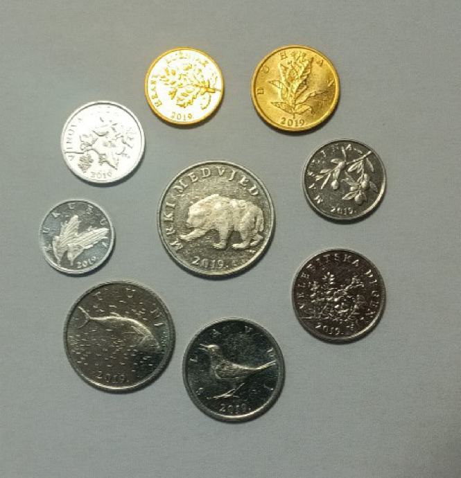 Kovanice 2019. komplet od 1 lipa do 5 kuna, 9 kovanica