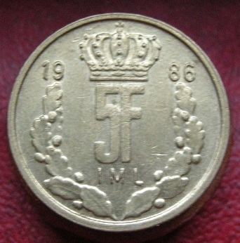 LUXEMBOURG 5 FRANCS 1986