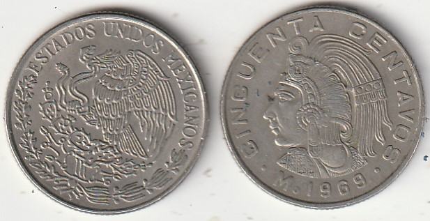 MEXICO CINCUENTA  CENTAVOS,1969,1970,1971,1976,1978,1979,KOMAD 1,3€