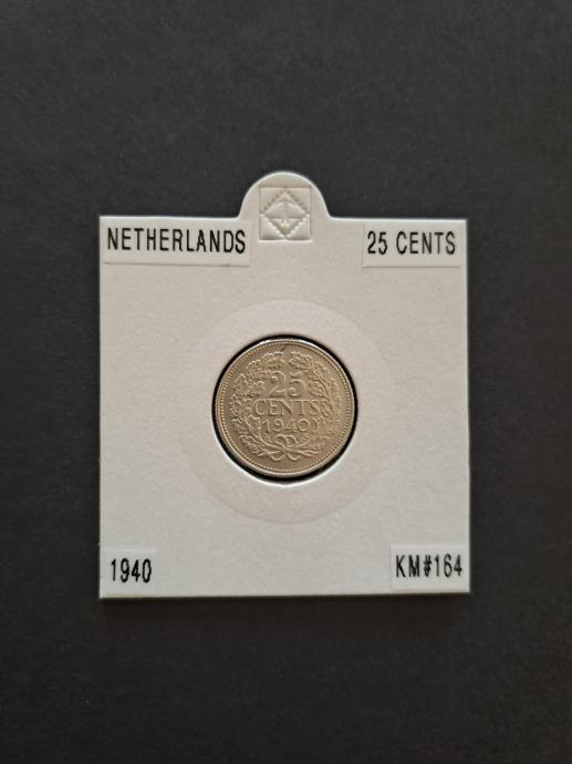 Nizozemska (Netherlands) 25 Cents 1940 srebro