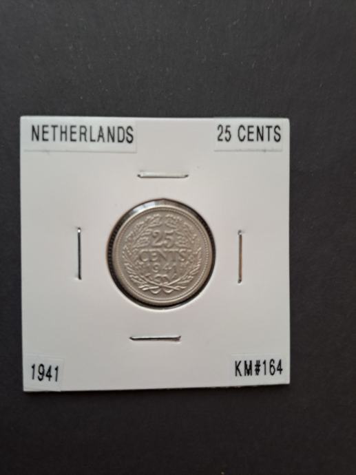 Nizozemska (Netherlands) 25 Cents 1941 srebro