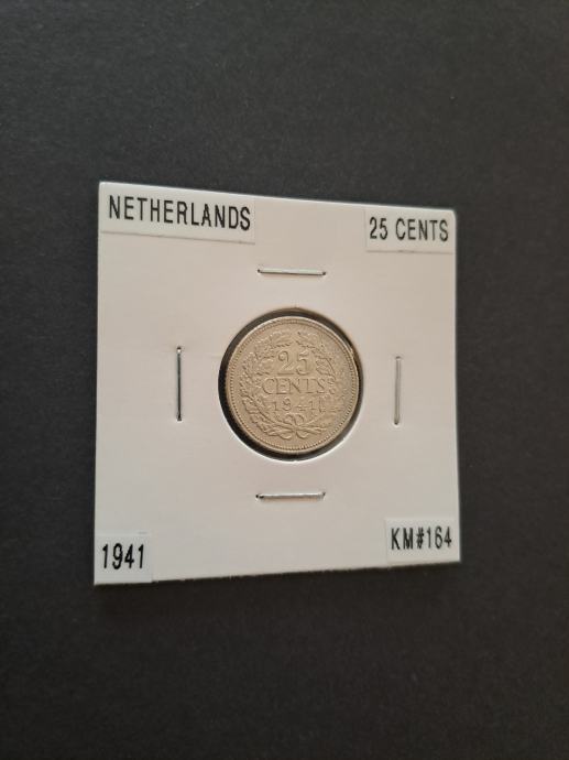 Nizozemska (Netherlands) 25 Cents 1941 srebro