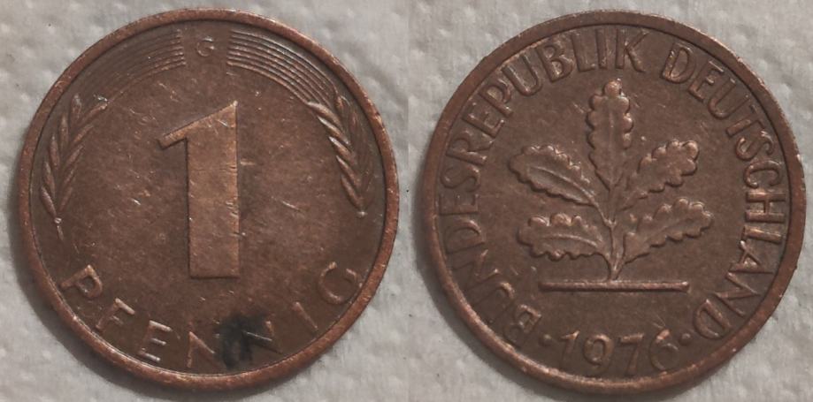 Germany 1 pfennig, 1976 "G" - Karlsruhe ***/