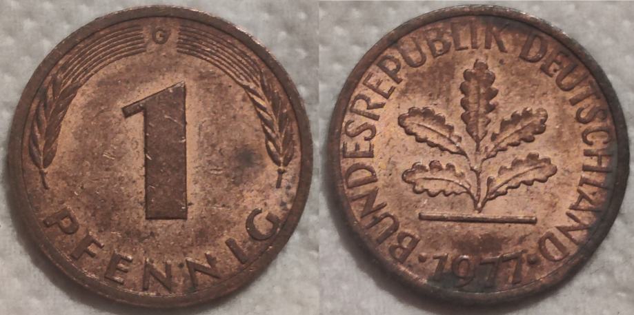Germany 1 pfennig, 1977 Mintmark "G" - Karlsruhe ***/