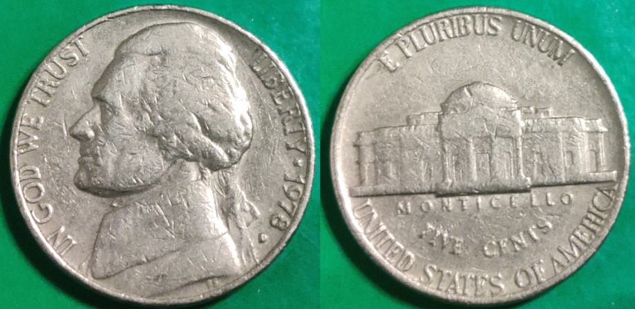 USA 5 cents, 1978 Jefferson Nickel "D" - Denver ***/