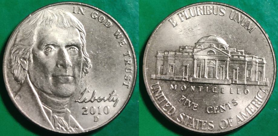 USA 5 cents, 2010 Jefferson Nickel "D" - Denver ***/
