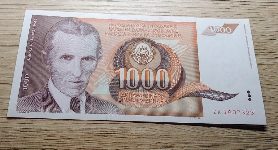 1000 dinara 1990 UNC zamjenska novčanica ZA No- 2085