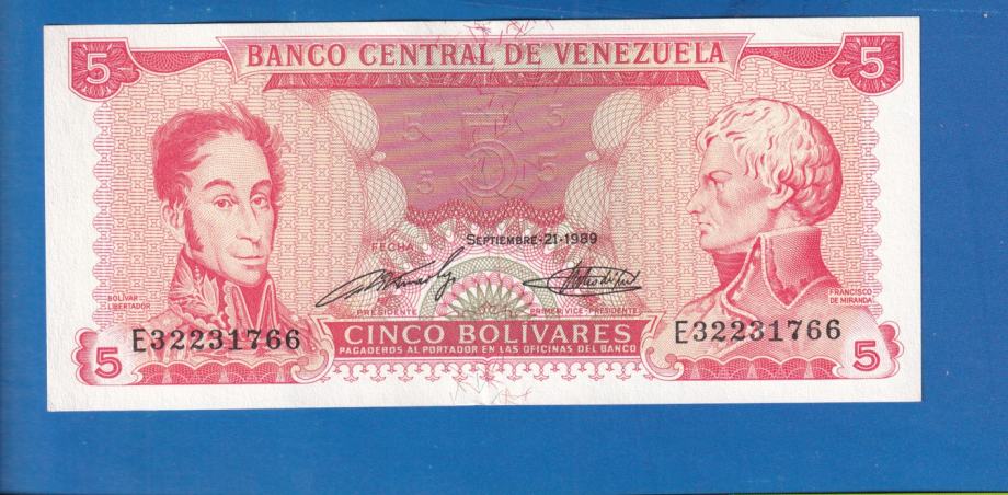 4943 - VENEZUELA 5 BOLIVARES 1989 UNC