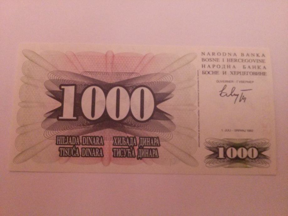 BIH 1 000 DINARA 1992 GODINA UNC