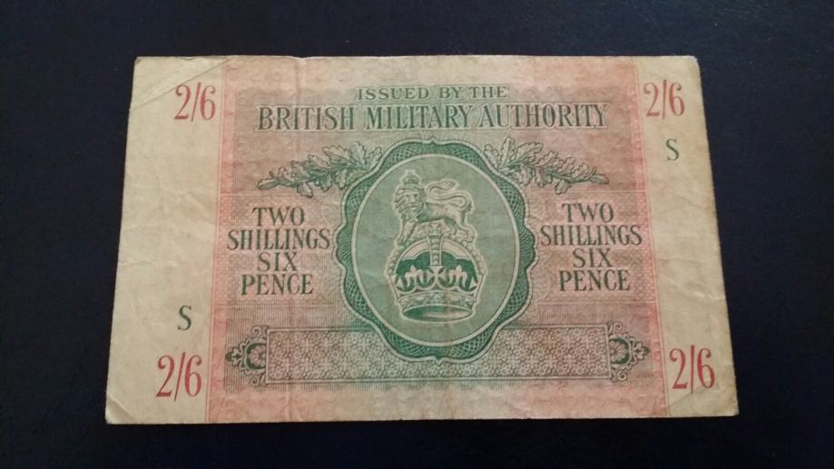 BRITISH MILITARY AUTHORITY- 2 SHILLINGS AND 6 PENCE 1943