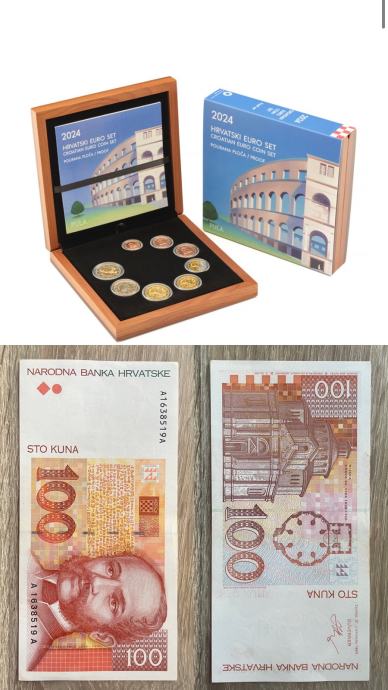 Euro set Pula proof & 100 kuna 1993 UNC