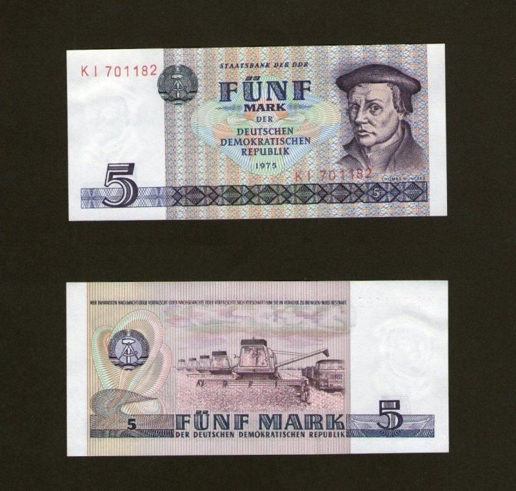 ISTOČNA NJEMAČKA, DDR - 5 MARK 1975. UNC (P-27b)