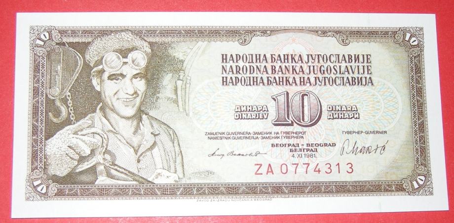 Jugoslavija 10 Dinara 1981 prefix: ZA.