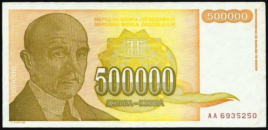 JUGOSLAVIJA  500 000 DINARA  1994.  P143