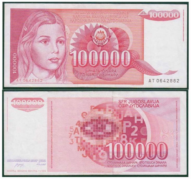 JUGOSLAVIJA YUGOSLAVIA 100000 DINARA 1989