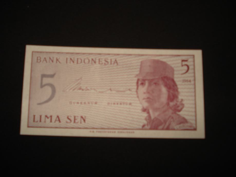 Novčanica-Indonezija / Indonesia 5 sen 1964.UNC