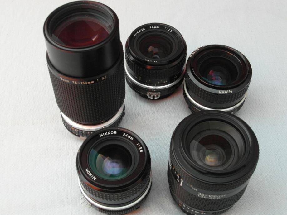 Nikon Nikkor objektivi: 28mm Ai; 24mm Ai, 75-150mm Ai