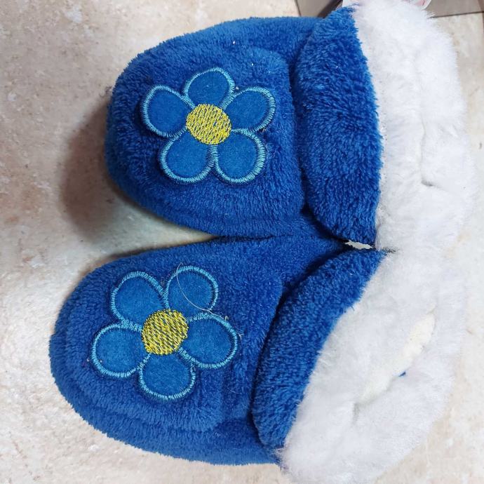 Papuče plave - cvijet - za novorođenče