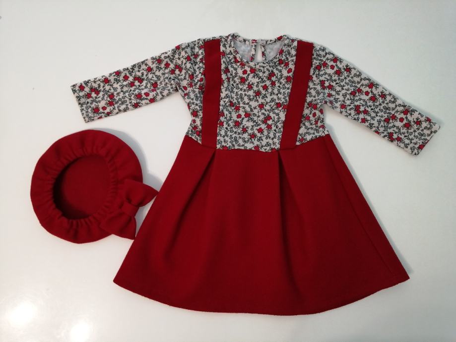 Set kapa beretka i haljina vel. 1 godina crvena
