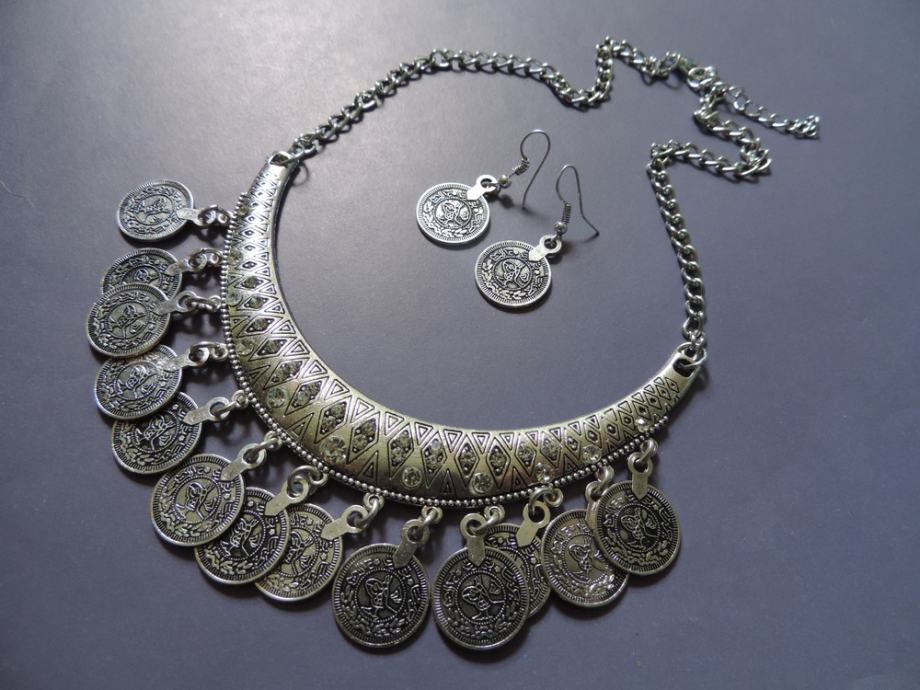 Komplet srebrna boho ogrlica i naušnice