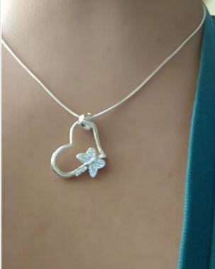 Ženski lančić ogrlica srce sa leptirom - NOVO - posrebreno
