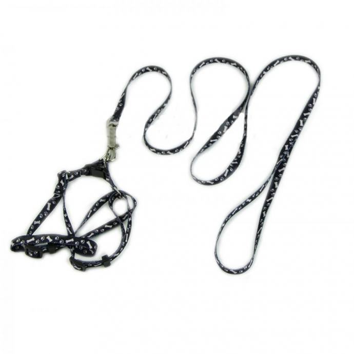 Ogrlica za mačke ili malog psa povodac podesive dužine crna 120 cm