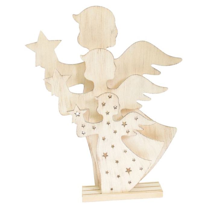 Anđeo drveni dekorativni s led svjetlom 35,5x27,5 CM