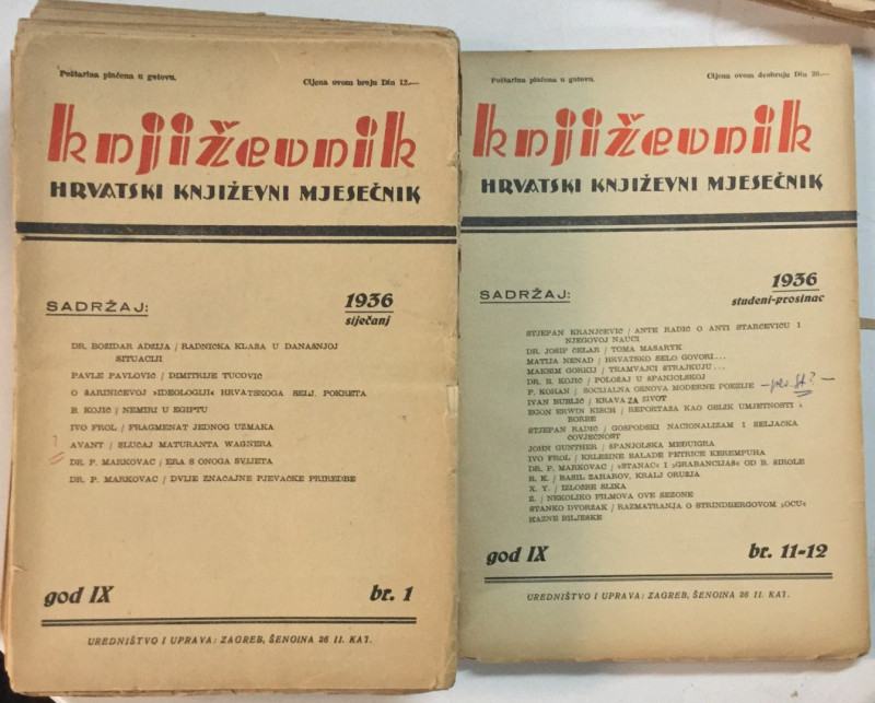 Književnik - Hrvatski književni mjesečnik godina IX. 1936. 1-12