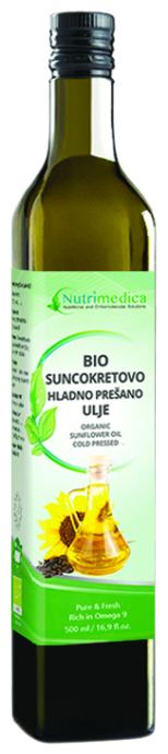 Bio suncokretovo ulje, hladno prešano 500ml - Nutrimedica
