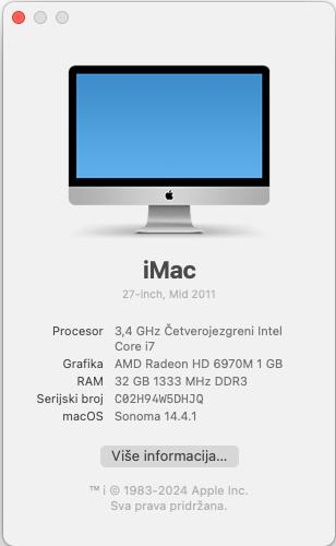Apple iMac 27", 12.2, A1312, 2011, OWC SSD 1Tb, OWC 32Gb