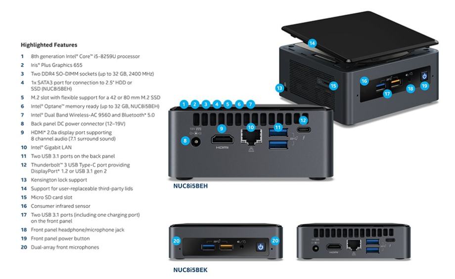 Prodajem NOVO Mikro računalo INTEL NUC BOXNUC8I5BEH, Core i5-8259U