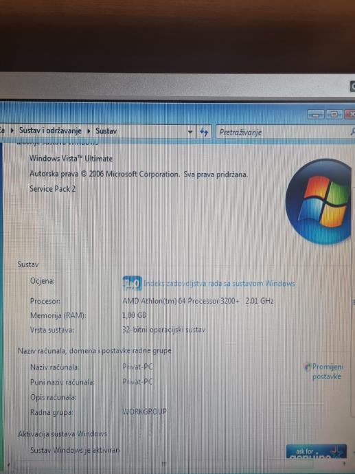 Stolno računalo PC AMD Athlon Windows Vista