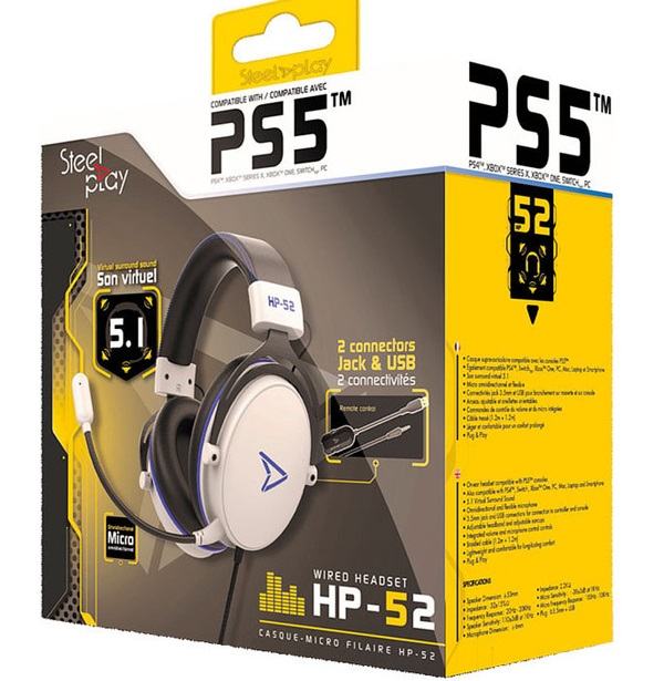 PS5 Steelplay Wired Headset 5.1 Virtual Sound HP51 White,novo,račun