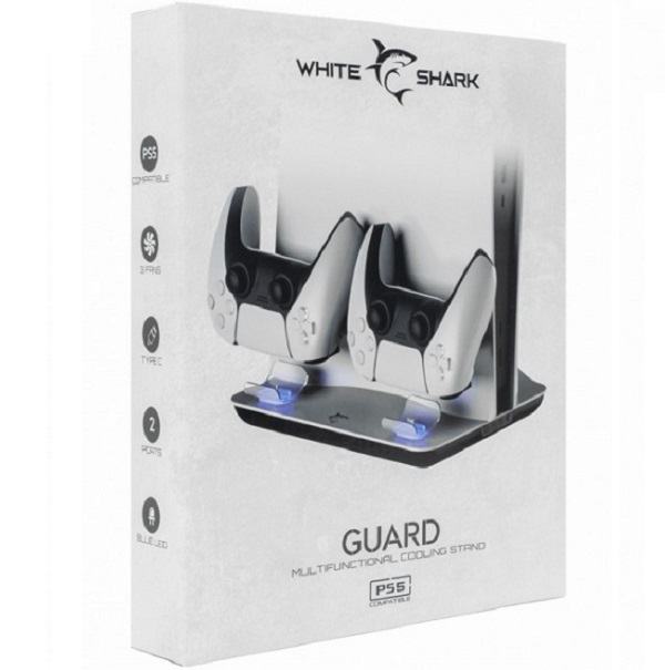 Stalak za PS5 s punjačem za kontrolere i hlađenjem White Shark,novo