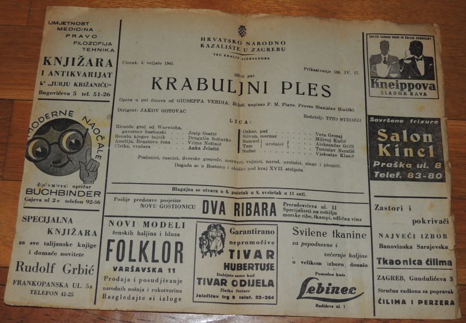 Hrvatsko narodno kazalište 1941 Krabuljni ples